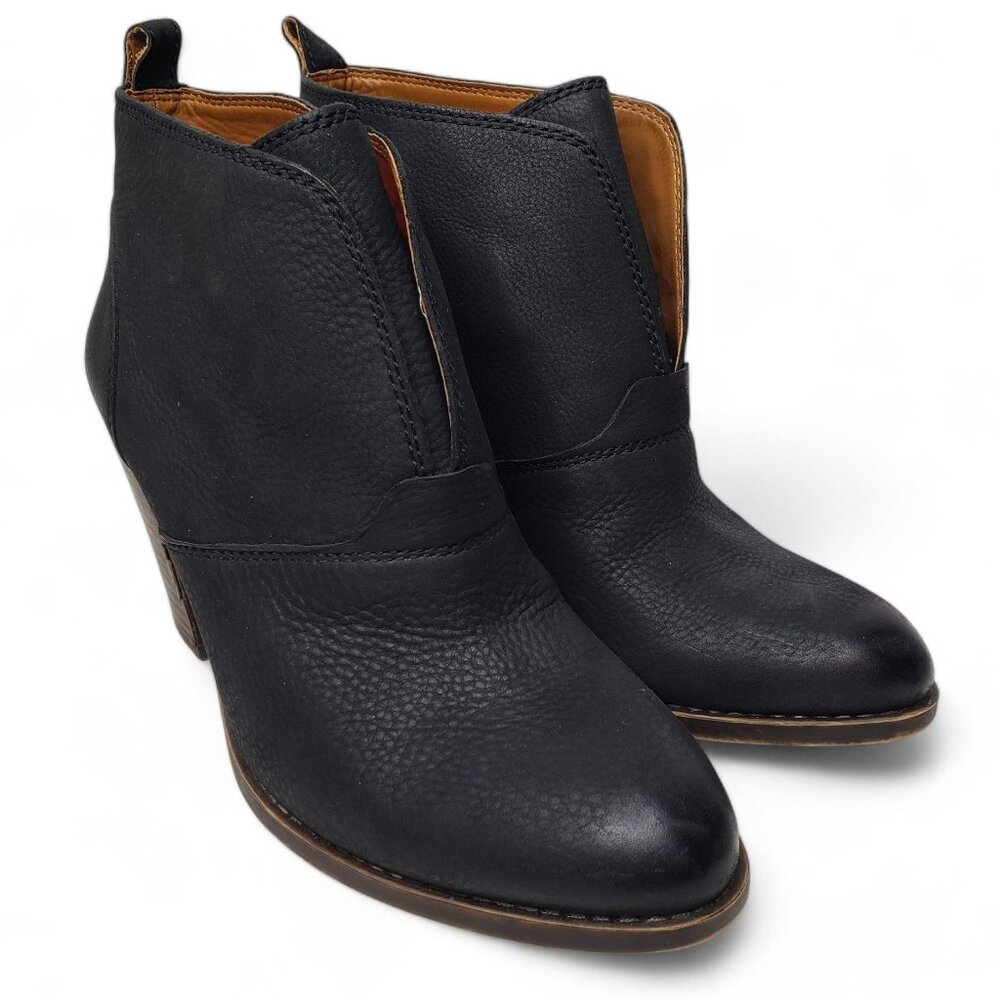 Lucky Brand Ehllen Bootie Women's Black Pebble Leather Almond Toe Block Heel 9.5